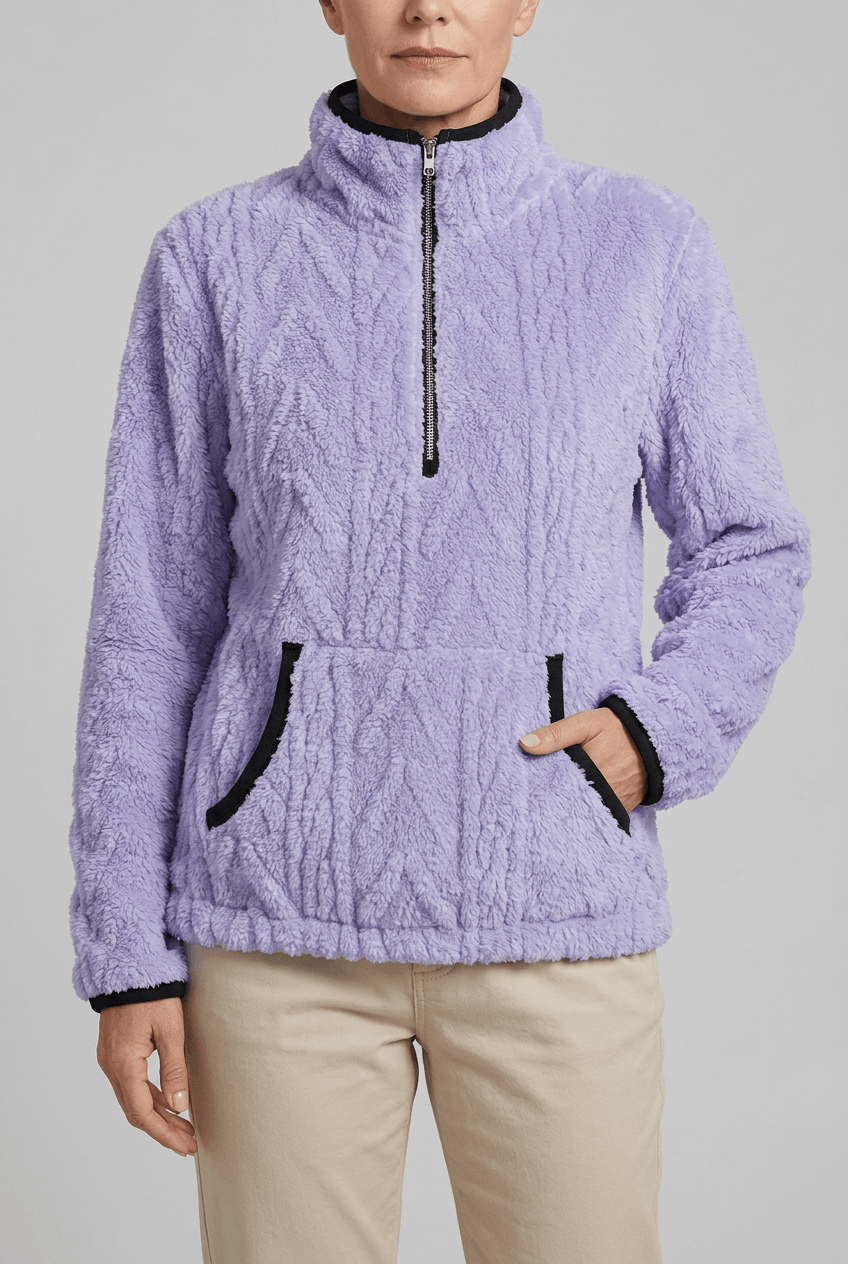 Women's Half Zip Fleece Jumper | Textured Fuzzy Kangaroo Pocket