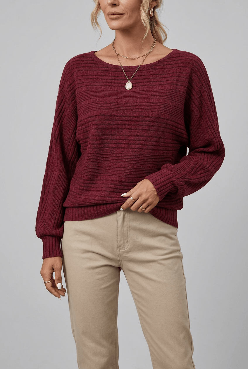 Women's Jumper | Striped Boat Neck & Ribbed Cuffs
