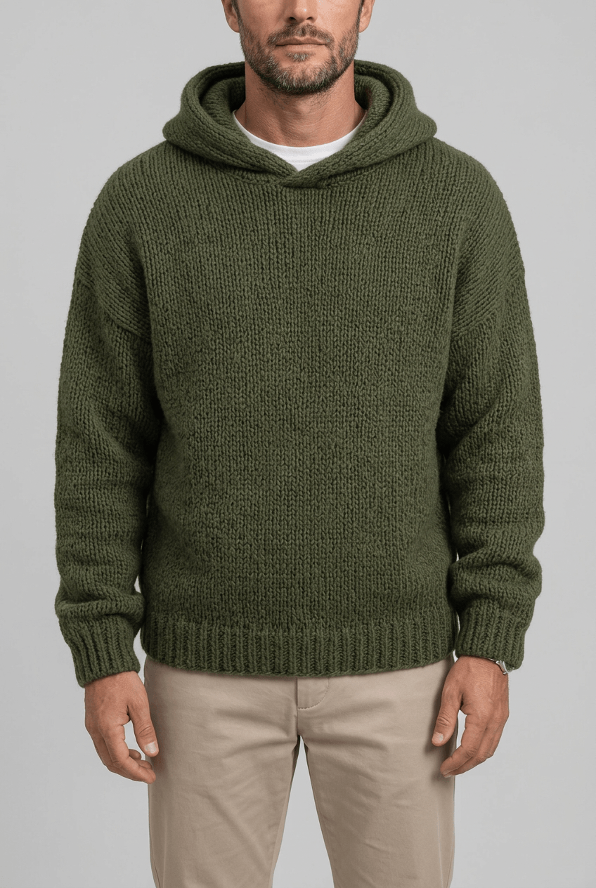 Men's Knitted Hoodie | Chunky Ribbed Pullover