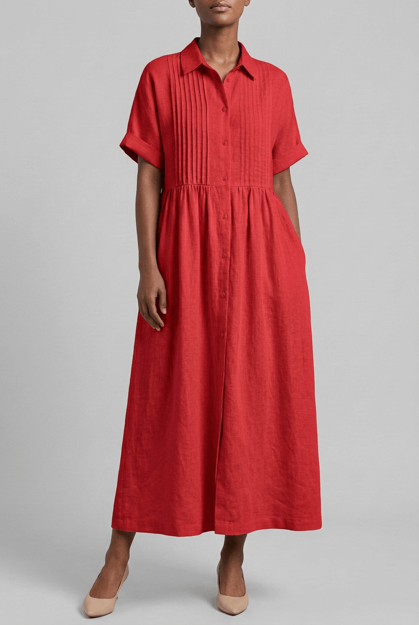 Women's Maxi Shirt Dress | Smocked Waist & Full-Length Skirt