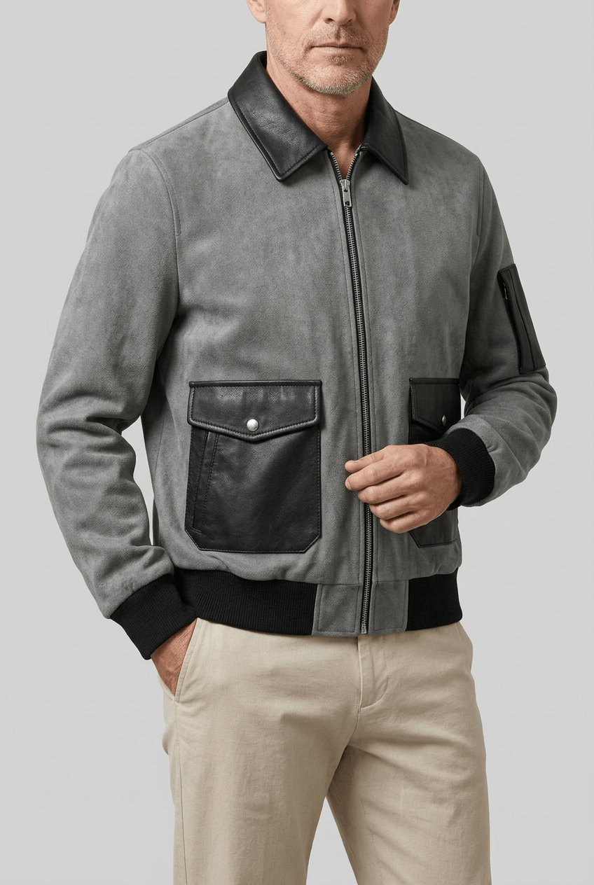 Men's Bomber Jacket | Contrast Panel Pockets
