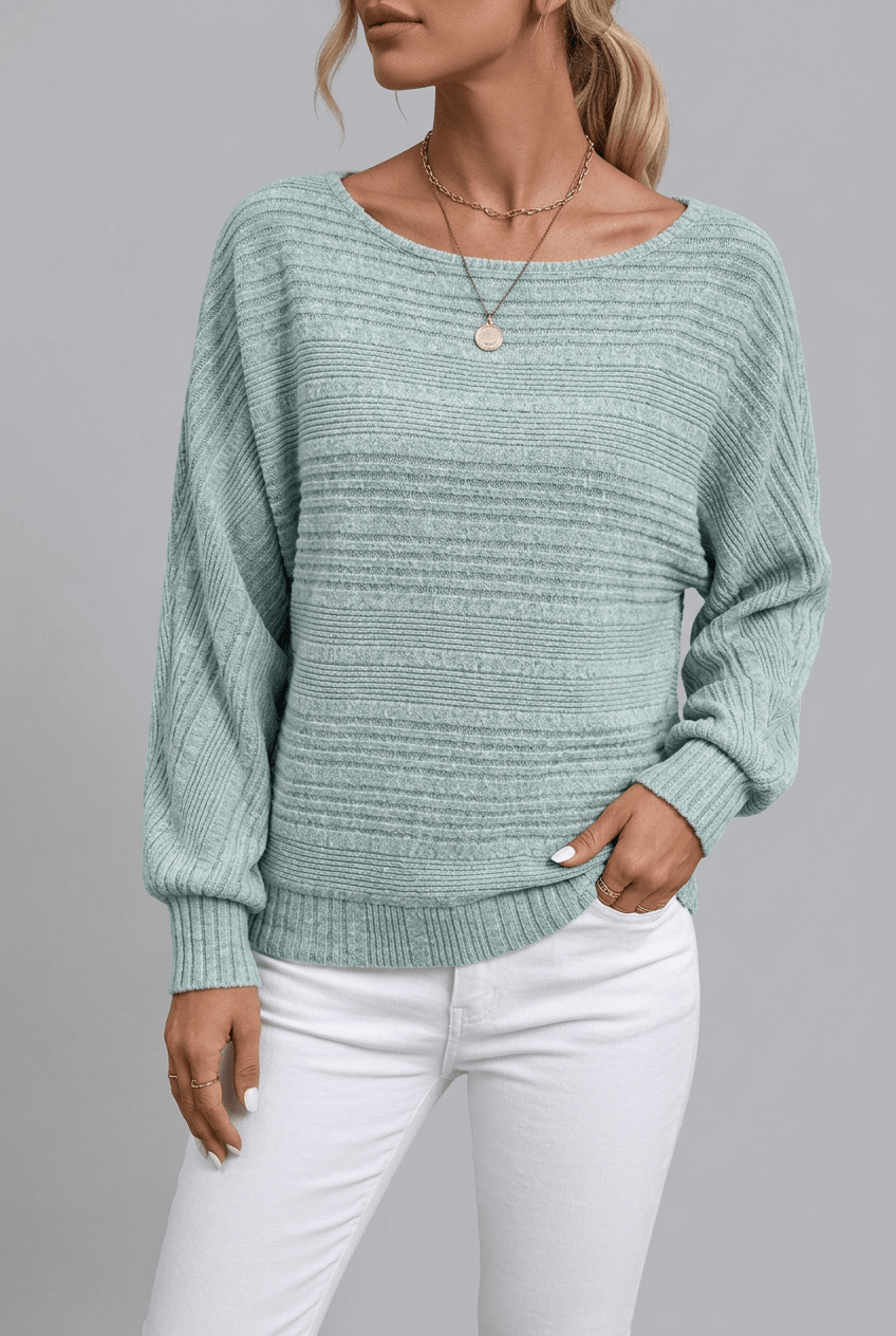 Women's Jumper | Striped Boat Neck & Ribbed Cuffs