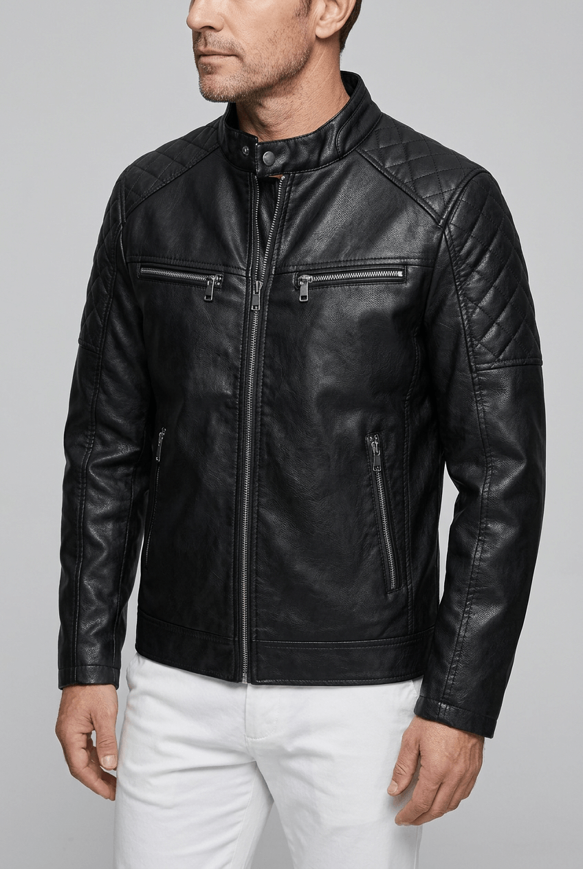 Men's Biker Jacket | Quilted Shoulder Detail