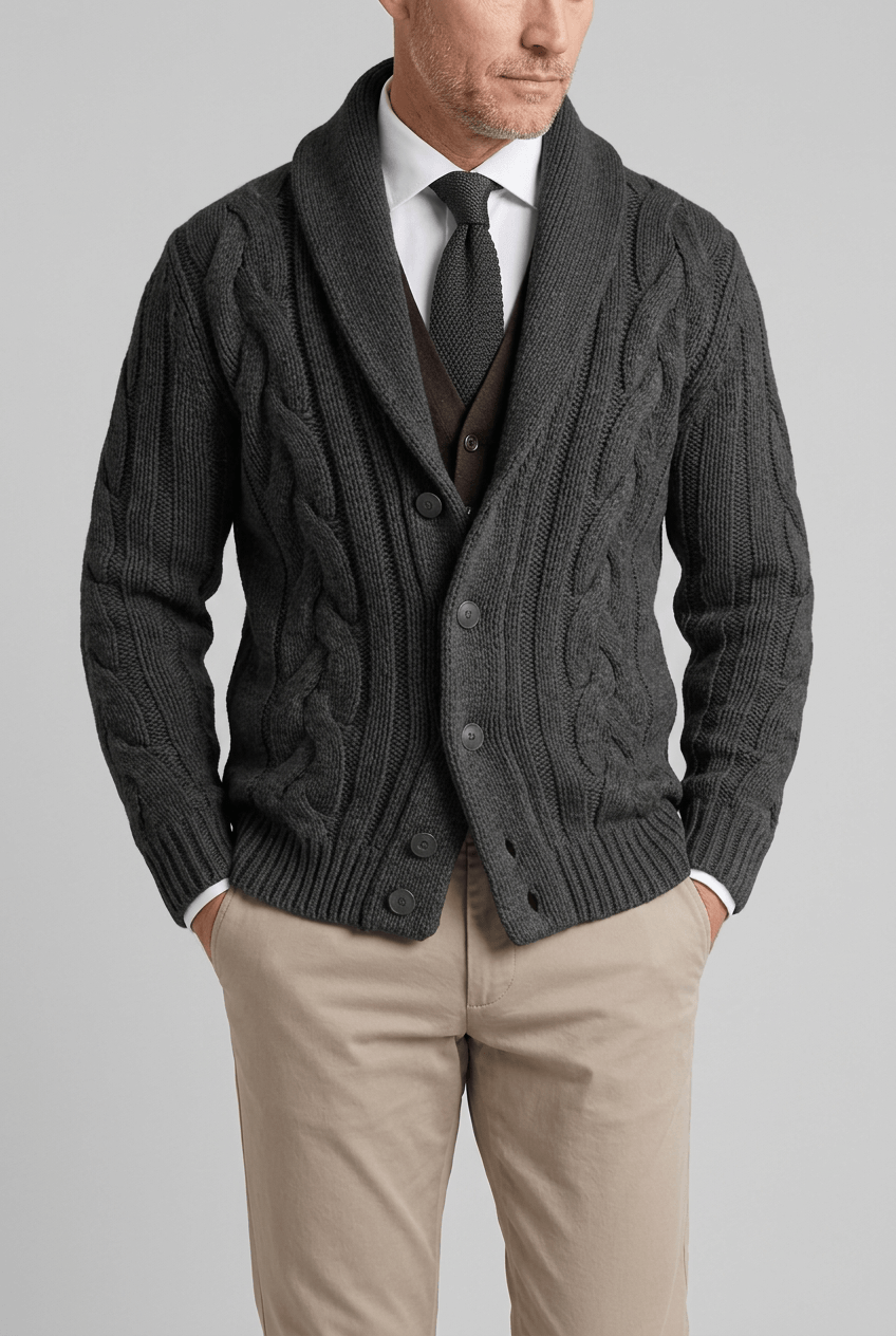 Men's Cable Knit Cardigan | Button Front & Slim Fit