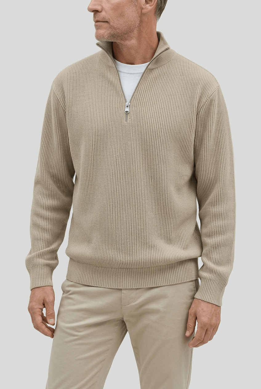 Men's Ribbed Quarter Zip Jumper | High Collar