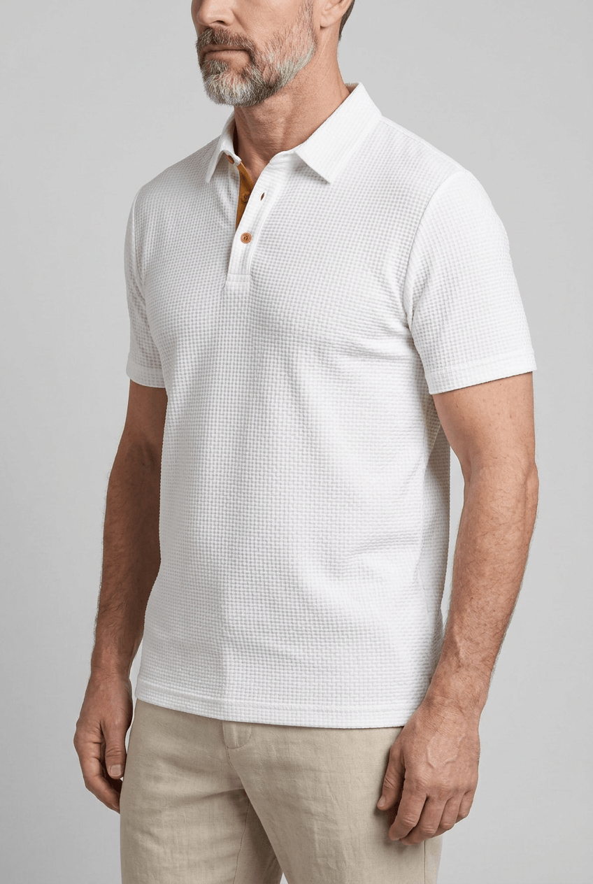 Men's Polo Shirt | Waffle Texture, Contrast Placket & Chest Pocket