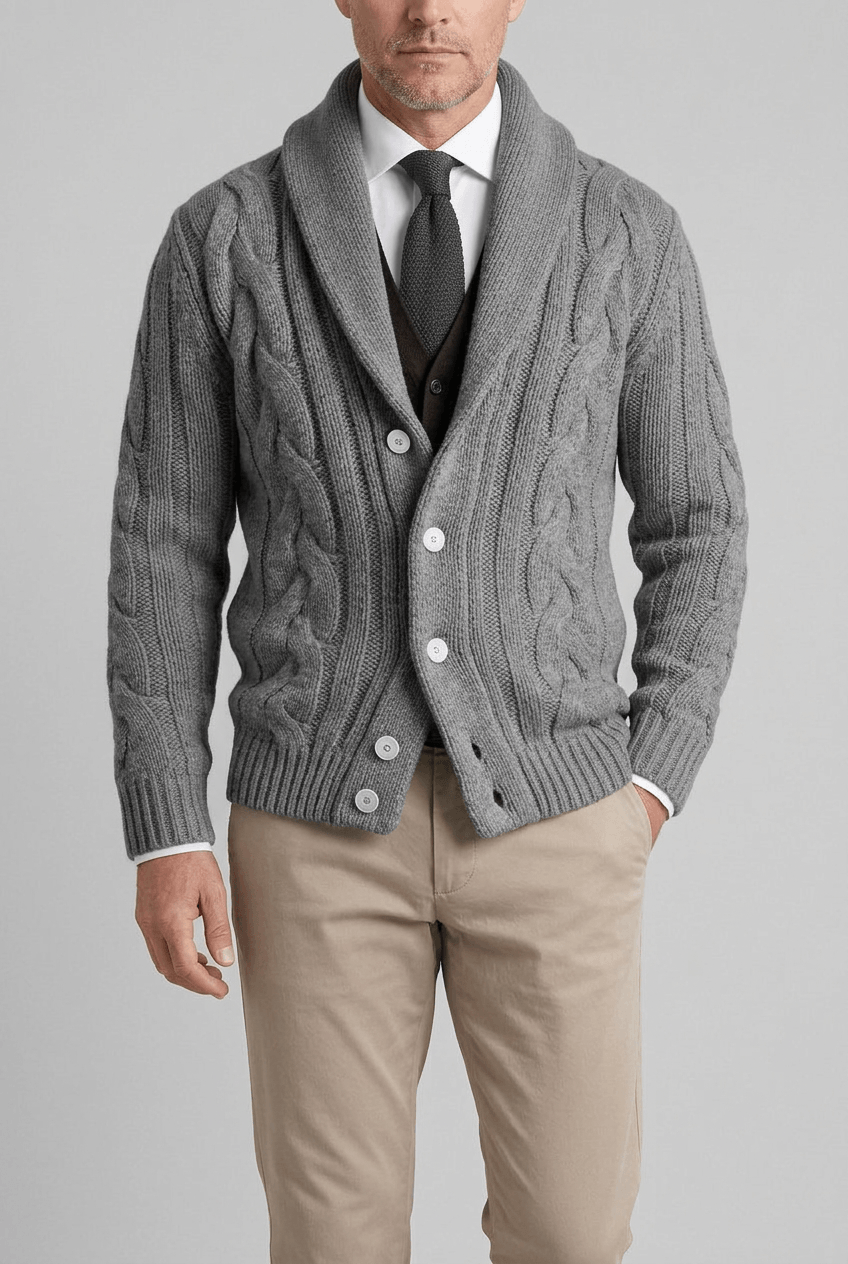 Men's Cable Knit Cardigan | Button Front & Slim Fit