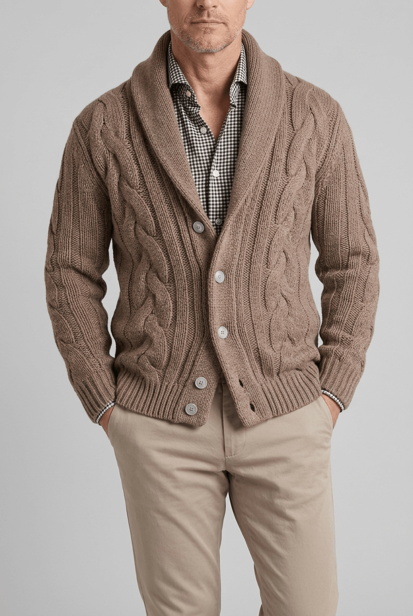 Men's Cable Knit Cardigan | Button Front & Slim Fit