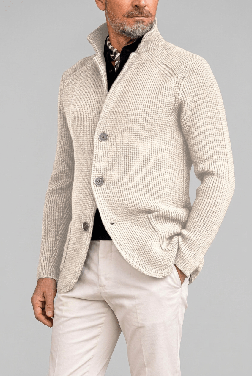 Men's Knitted Cardigan | Slim Fit & Stand Collar