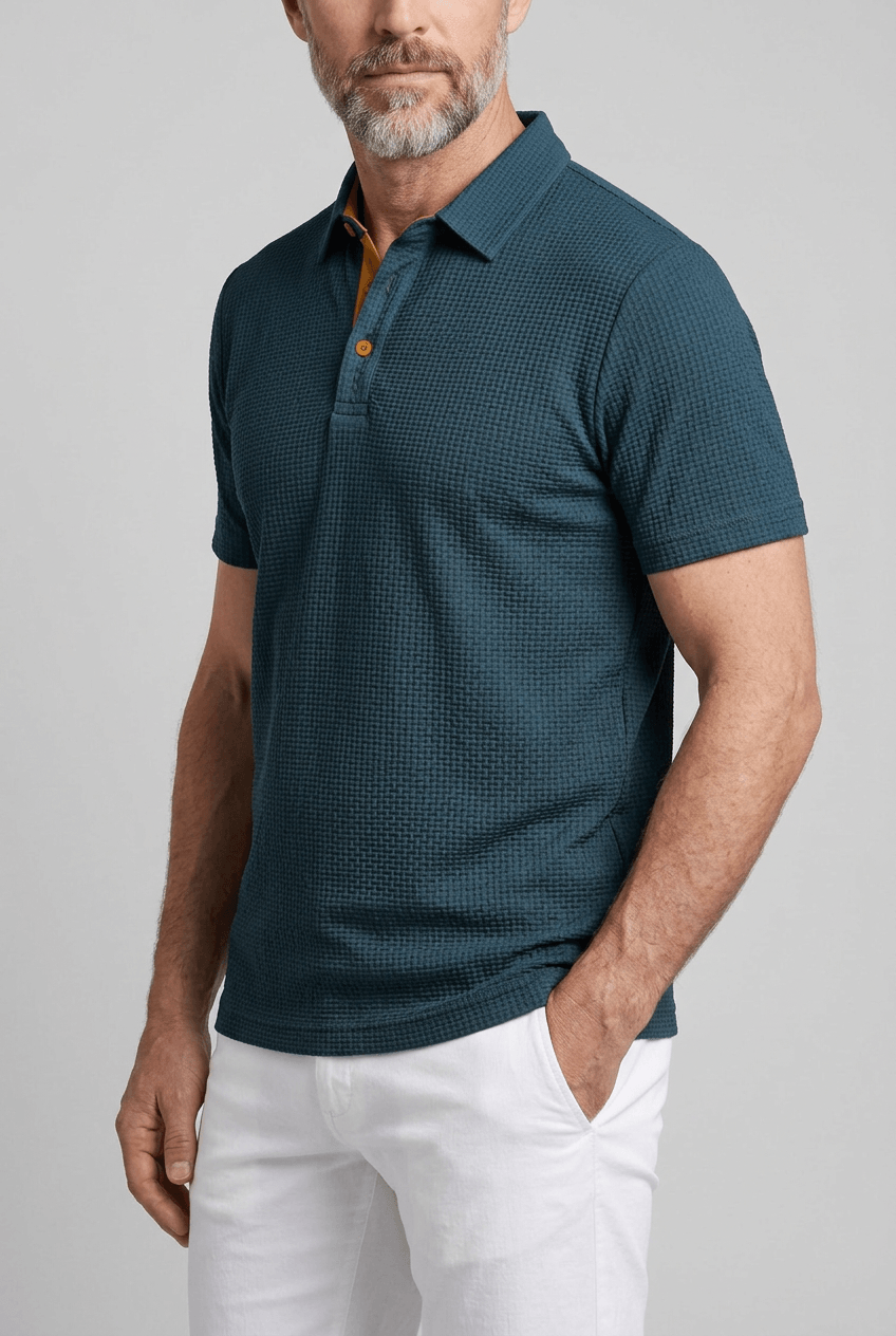 Men's Polo Shirt | Waffle Texture, Contrast Placket & Chest Pocket