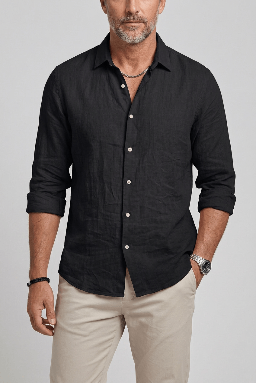 Men's Slim Fit Button-Up Shirt | Long Sleeves & Curved Hem