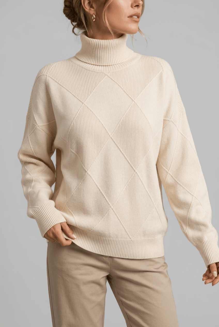 Women's Roll Neck Jumper | Textured Diamond Knit