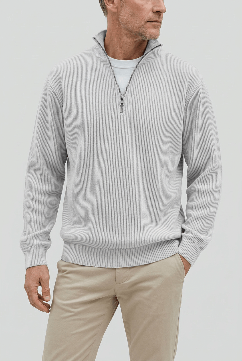 Men's Ribbed Quarter Zip Jumper | High Collar