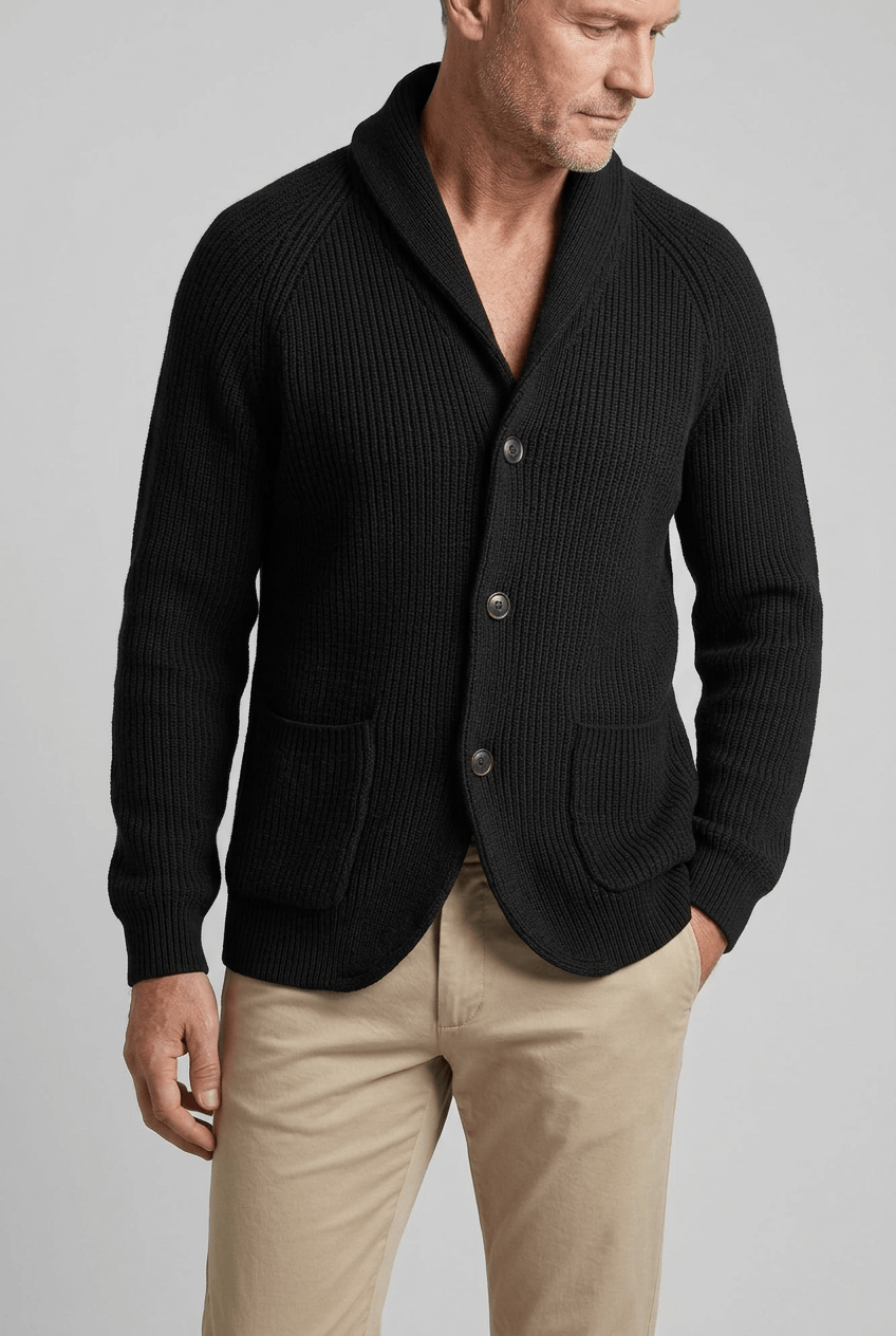 Men's Cardigan | Shawl Collar & Ribbed Button Front