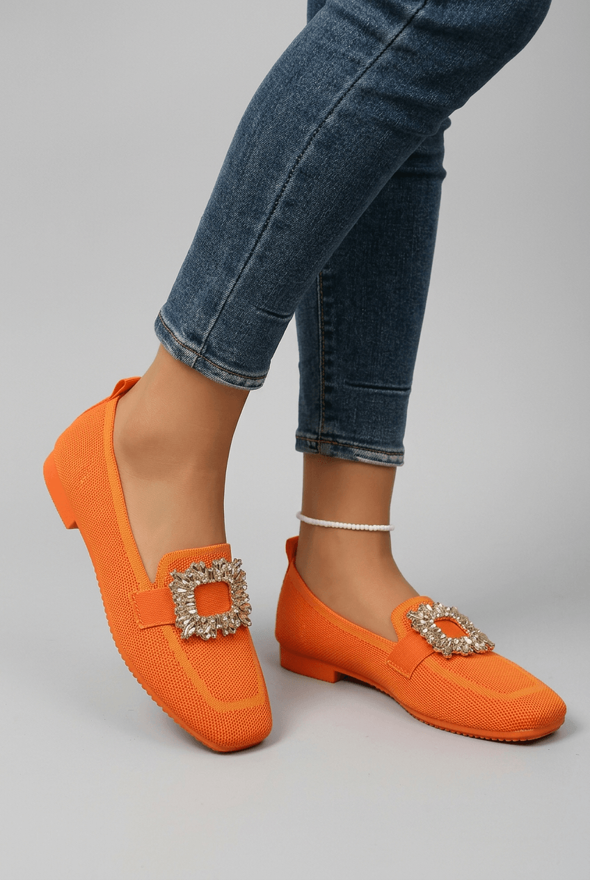 Women's Loafers | Embellished Crystal Buckle & Square Toe