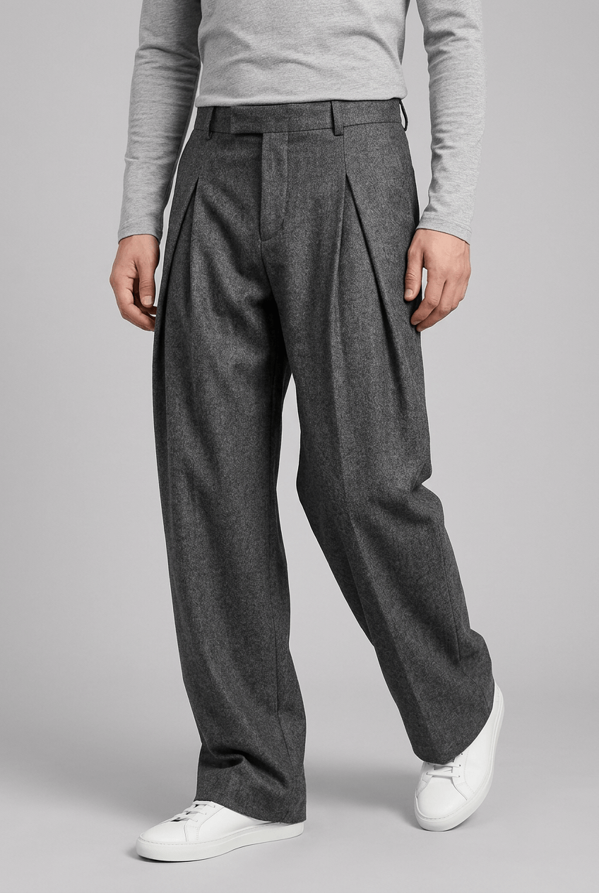 Men's Wide Leg Pleated Trousers | High Waist
