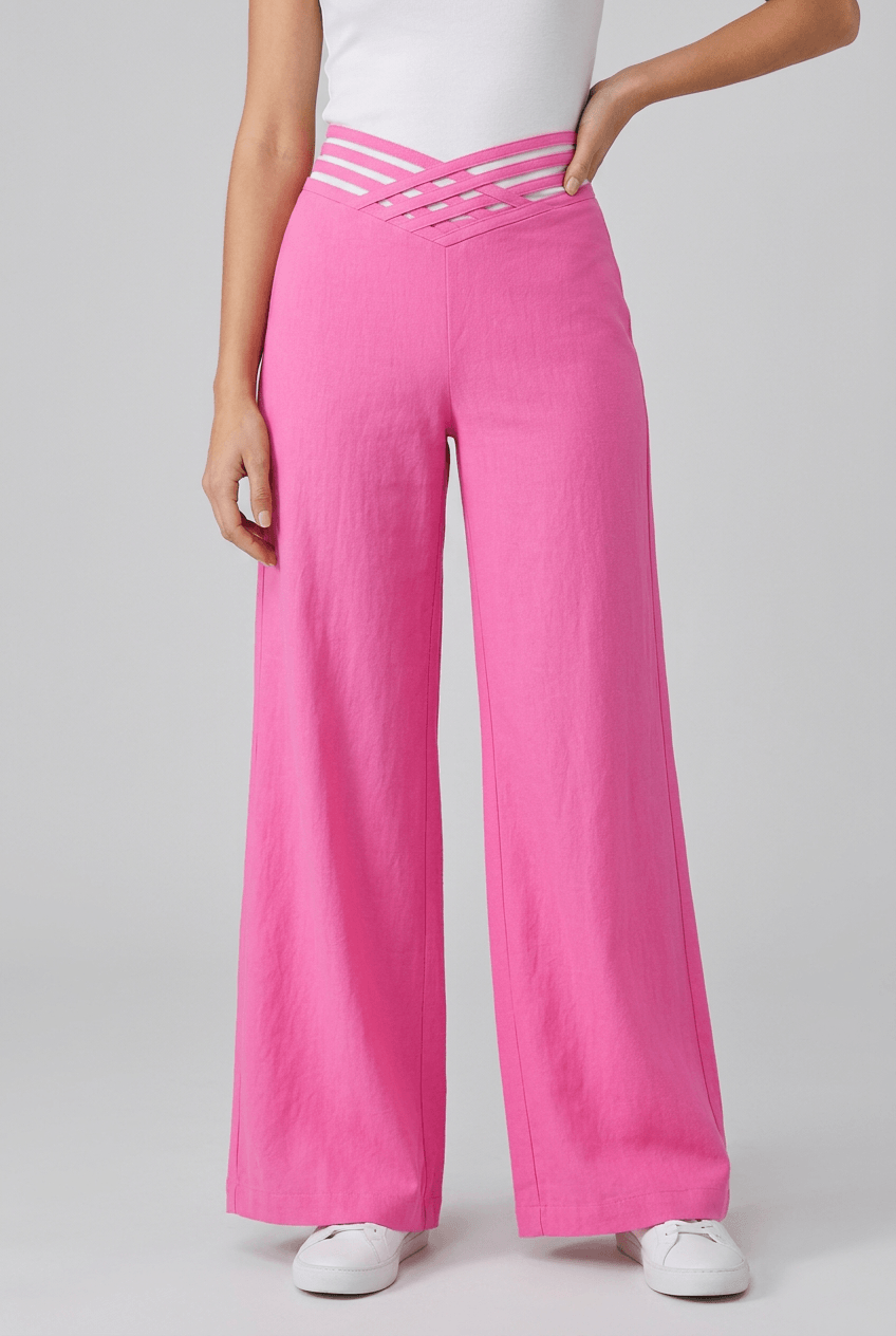 Women's High Rise Wide Leg Trousers | Crossover Cut Out Waist