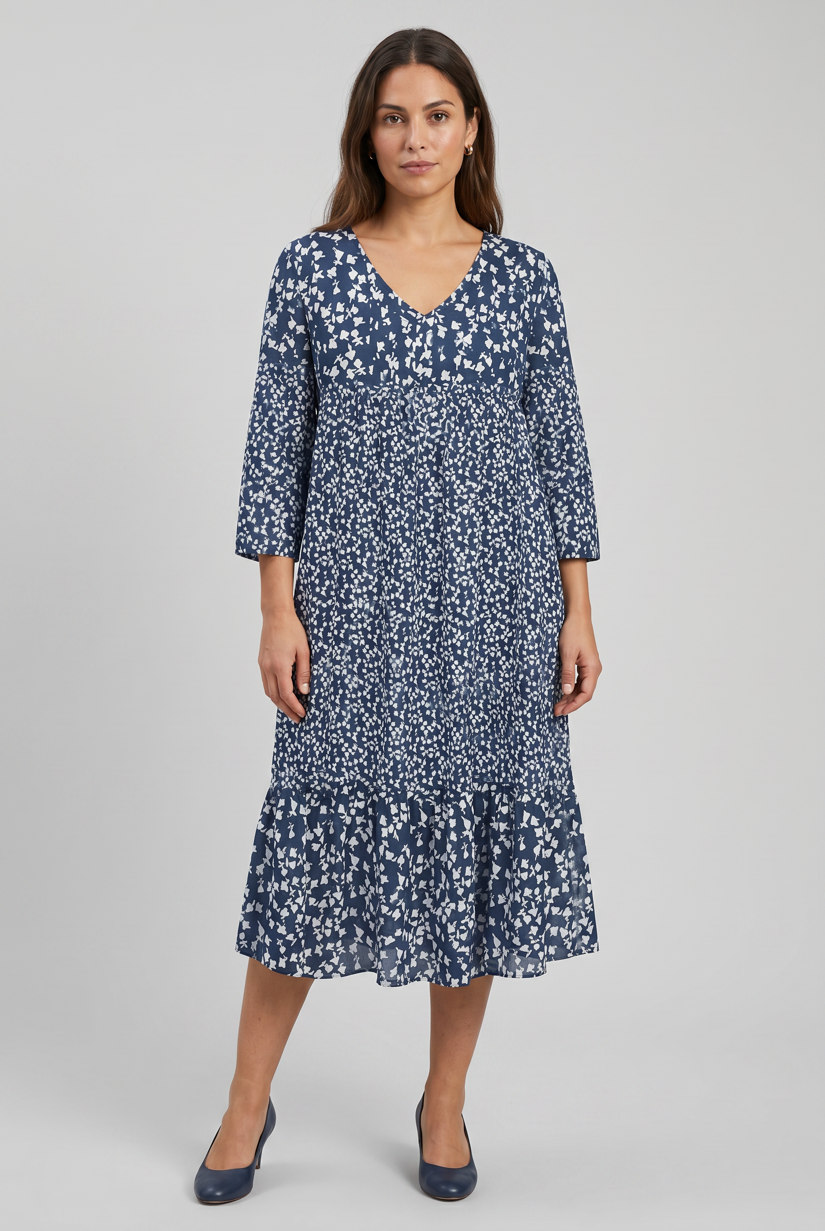 Women's V-Neck 3/4 Sleeves Boho Flared A-Line Dress | Printed