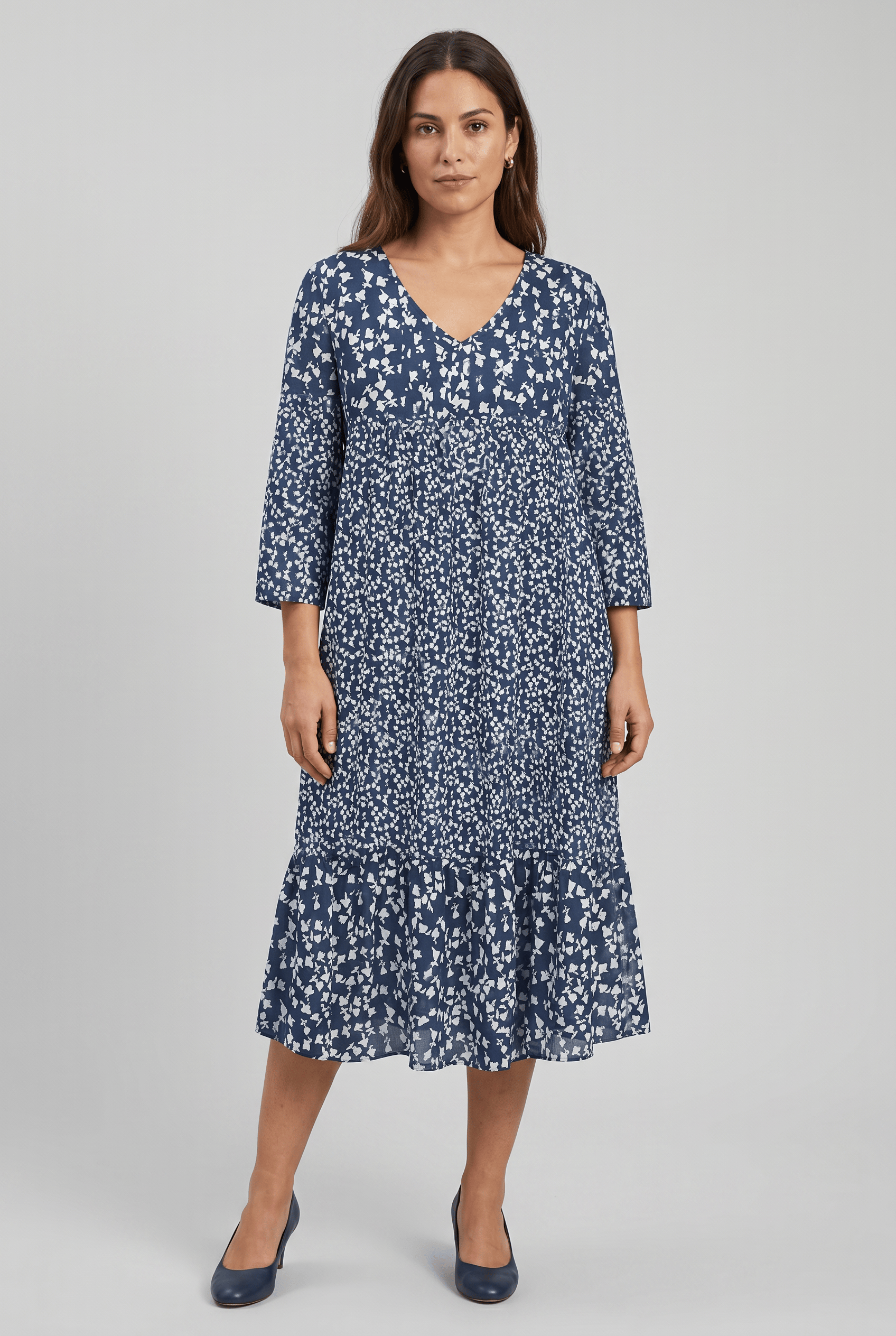 Women's V-Neck 3/4 Sleeves Boho Flared A-Line Dress | Printed