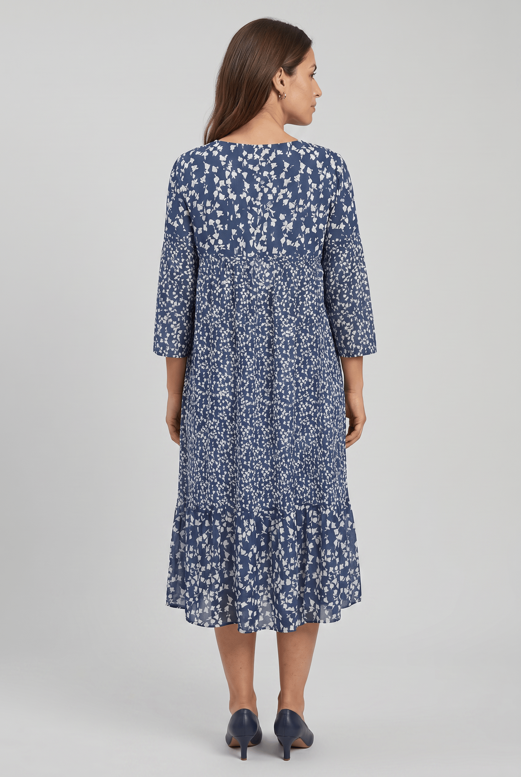 Women's V-Neck 3/4 Sleeves Boho Flared A-Line Dress | Printed