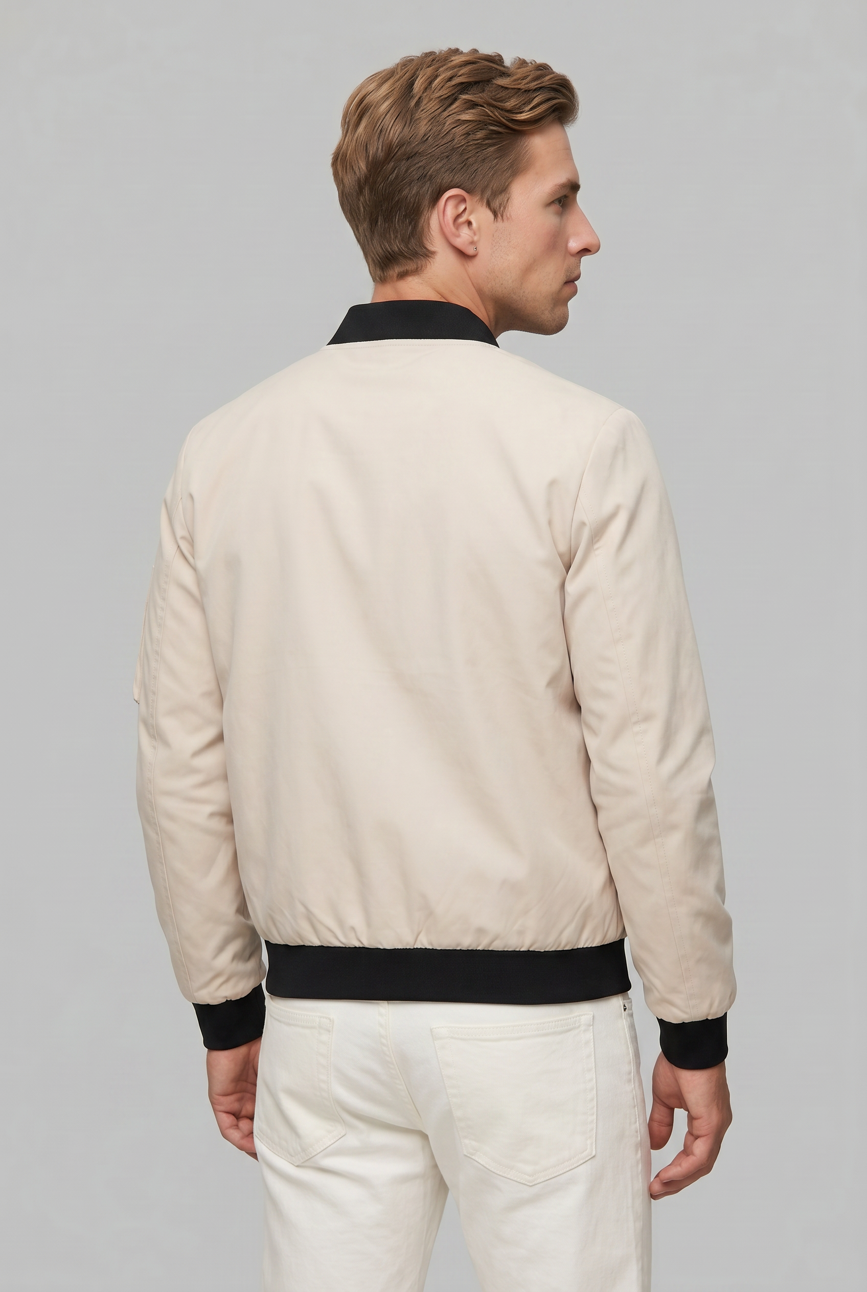 Men’s Stand Collar Zip Up Bomber Jacket | Sleeve Pocket