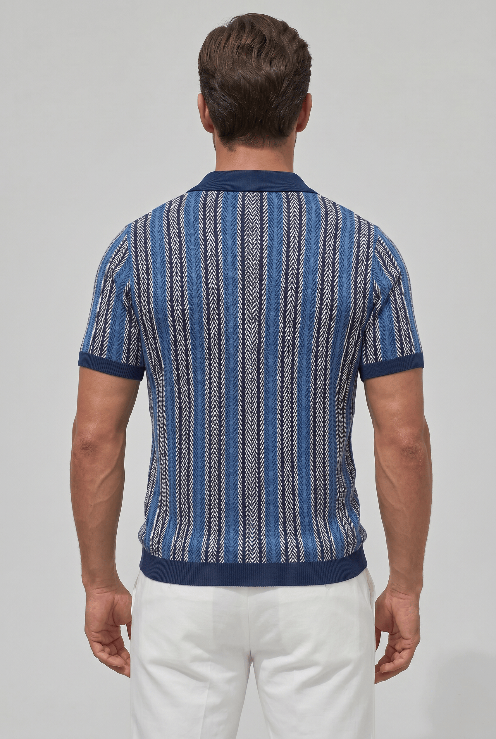 Men’s Collared Short Sleeve Button Up Striped Shirt | Ribbed Hem