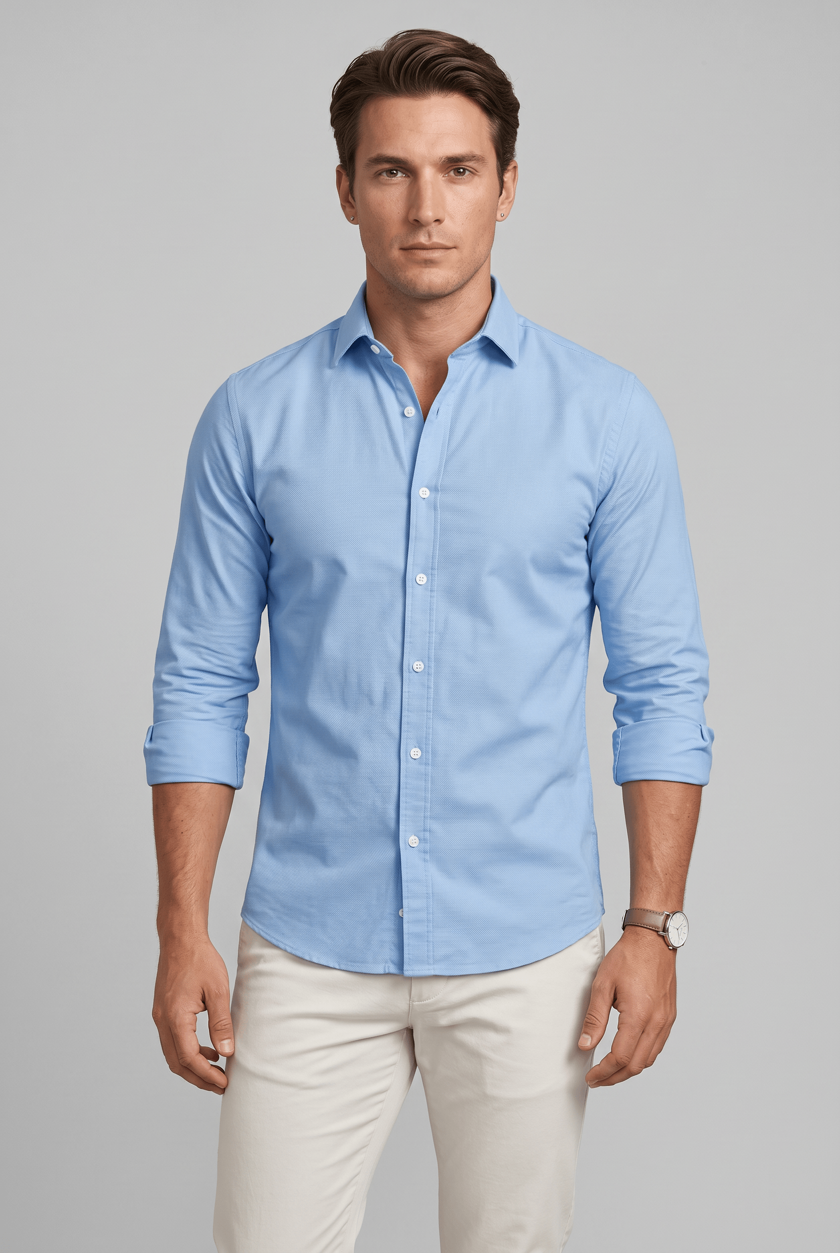 Men’s Collared Long Sleeve Button-Down Shirt | Button Cuffs