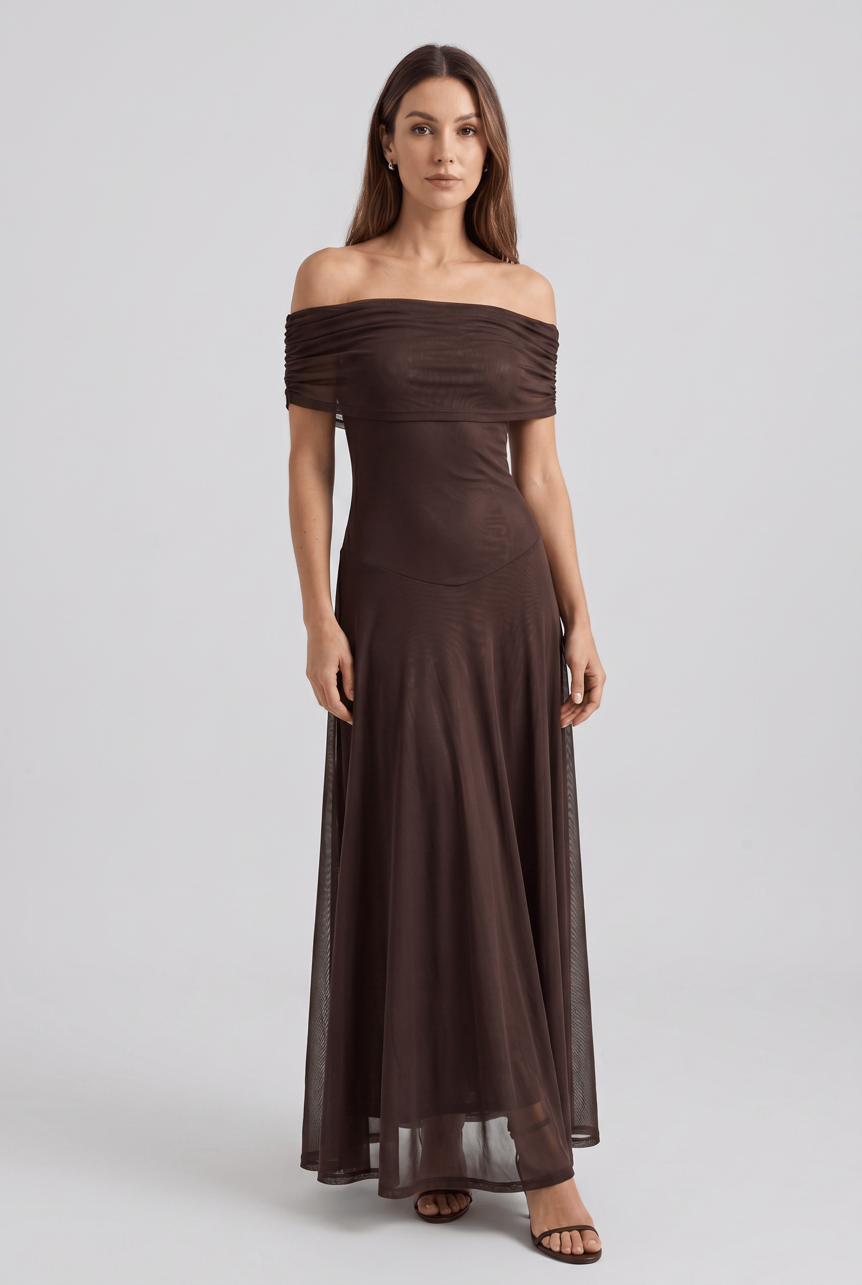 Women’s Off Shoulder Bardot Neck Wrap Pleated Dress | Maxi