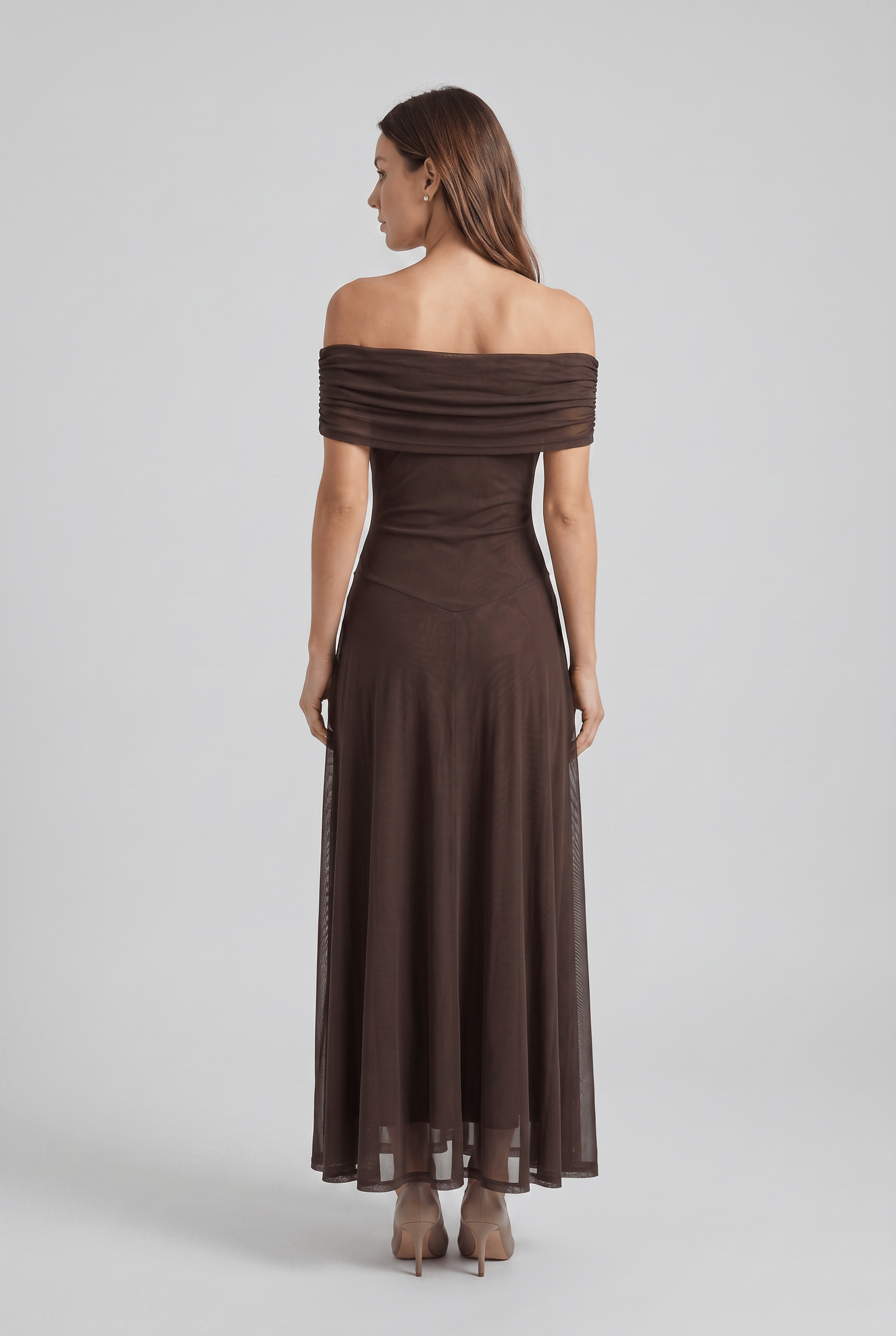 Women’s Off Shoulder Bardot Neck Wrap Pleated Dress | Maxi