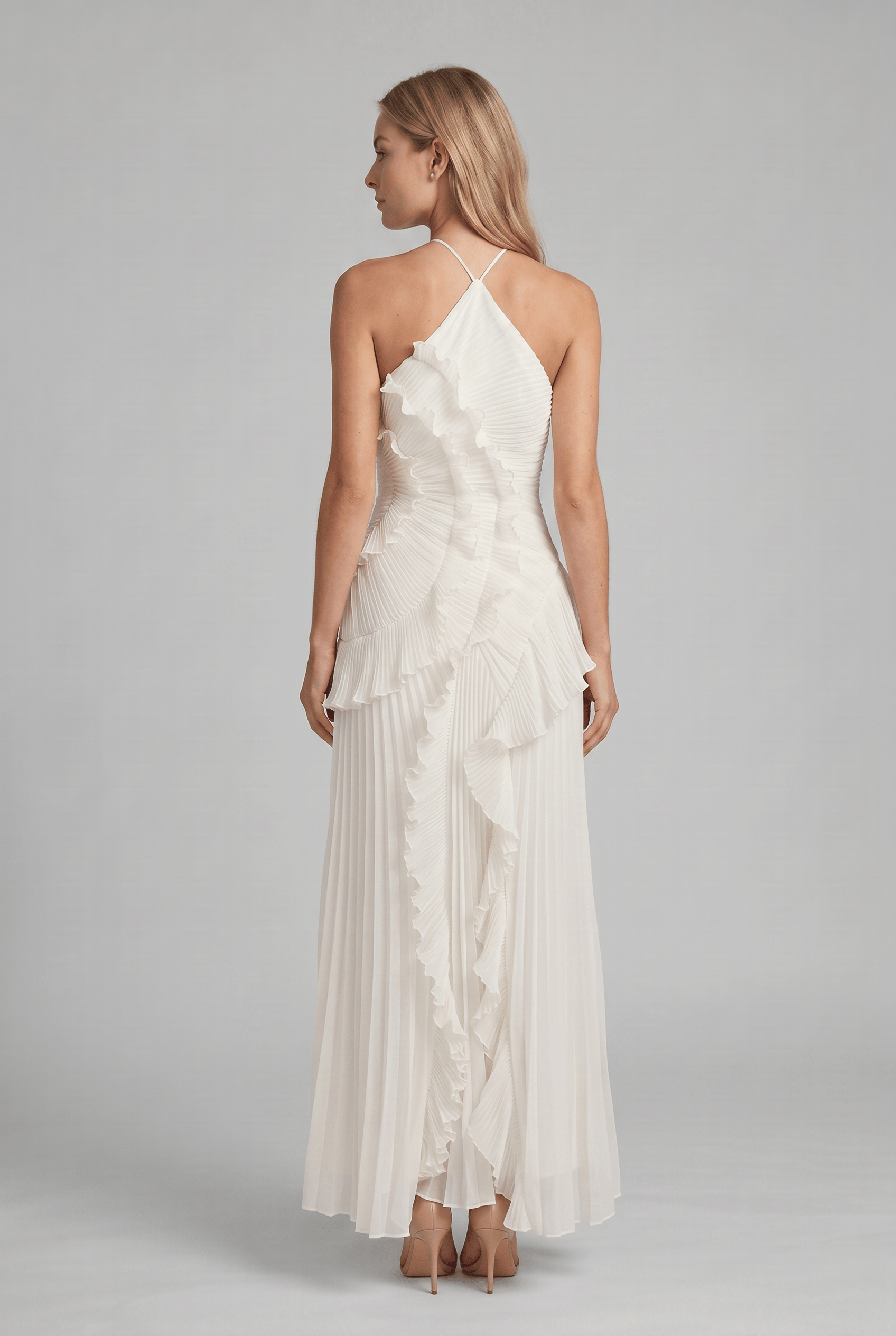Women’s Halter Neck Sleeveless Ruffle Pleated Dress | Maxi