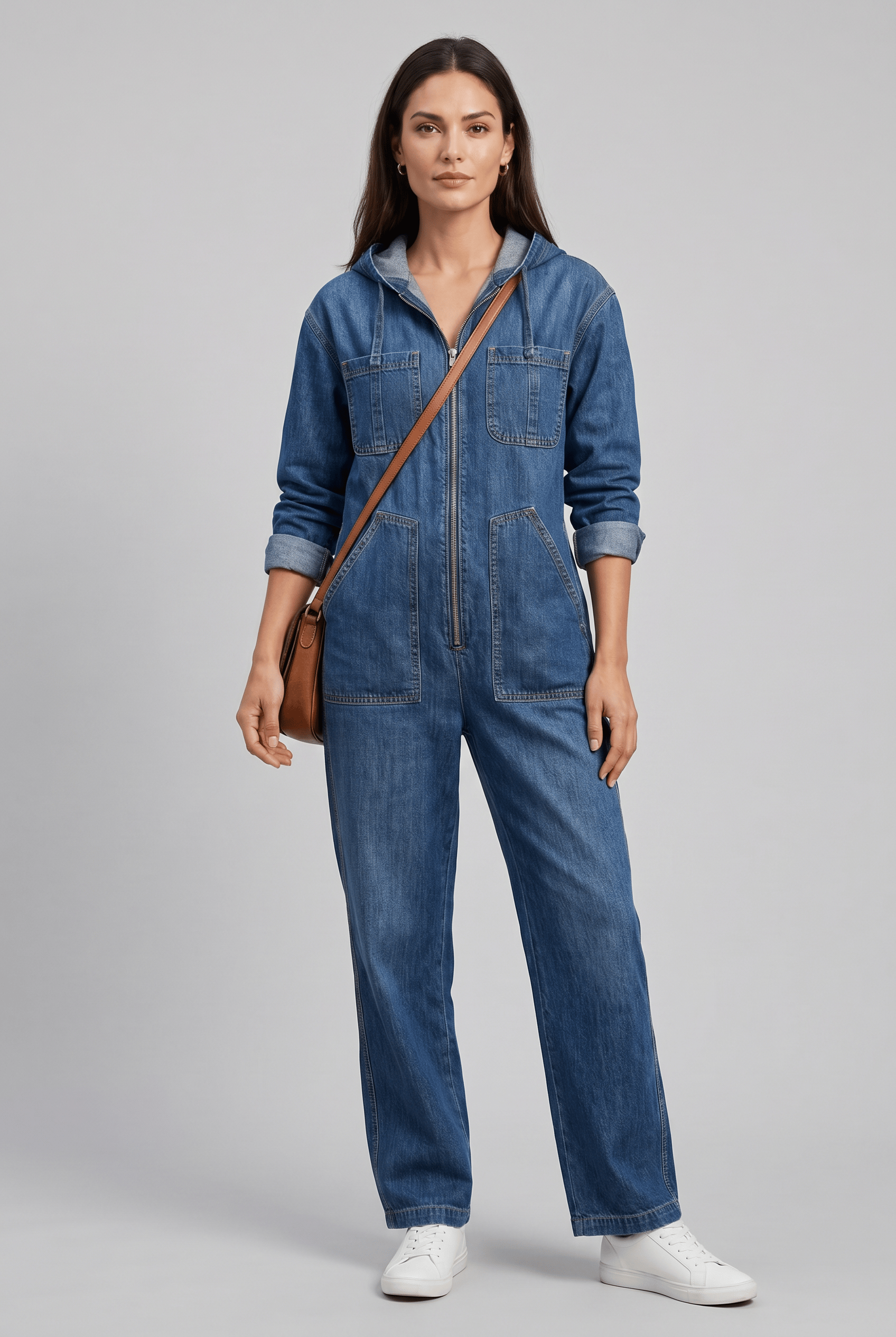 Women’s Hooded Zipper Jumpsuit | Wide Leg