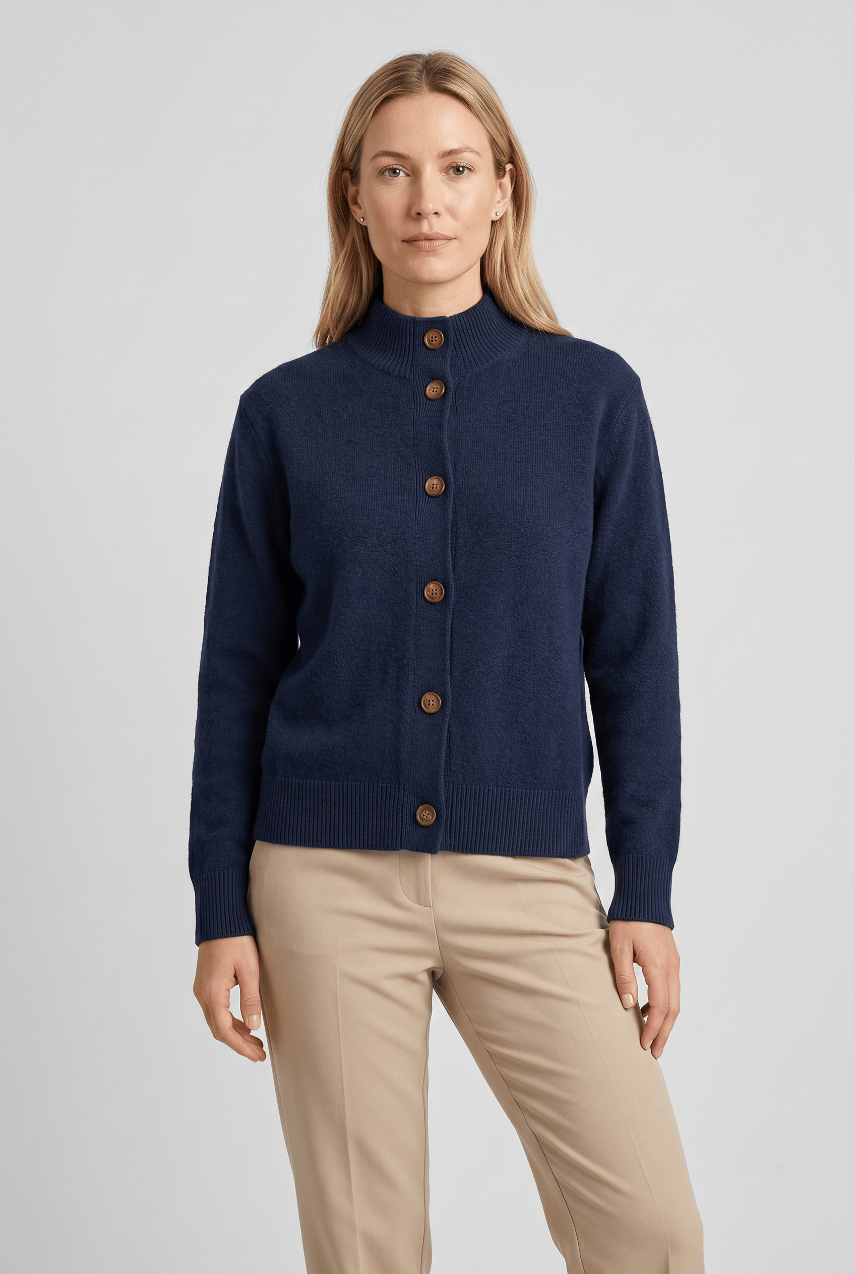 Women's Stand Collar Long Sleeves Knit Button Cardigan | Ribbed Cuff
