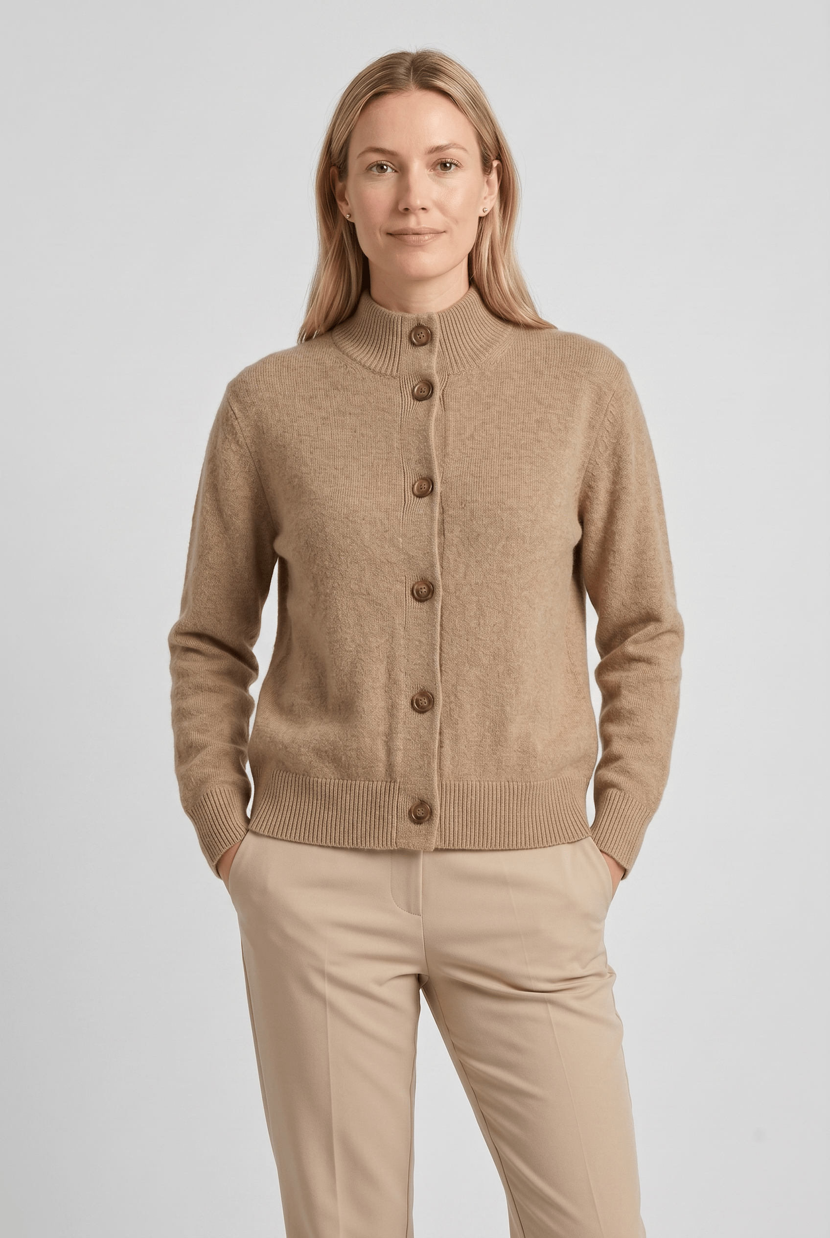 Women's Stand Collar Long Sleeves Knit Button Cardigan | Ribbed Cuff