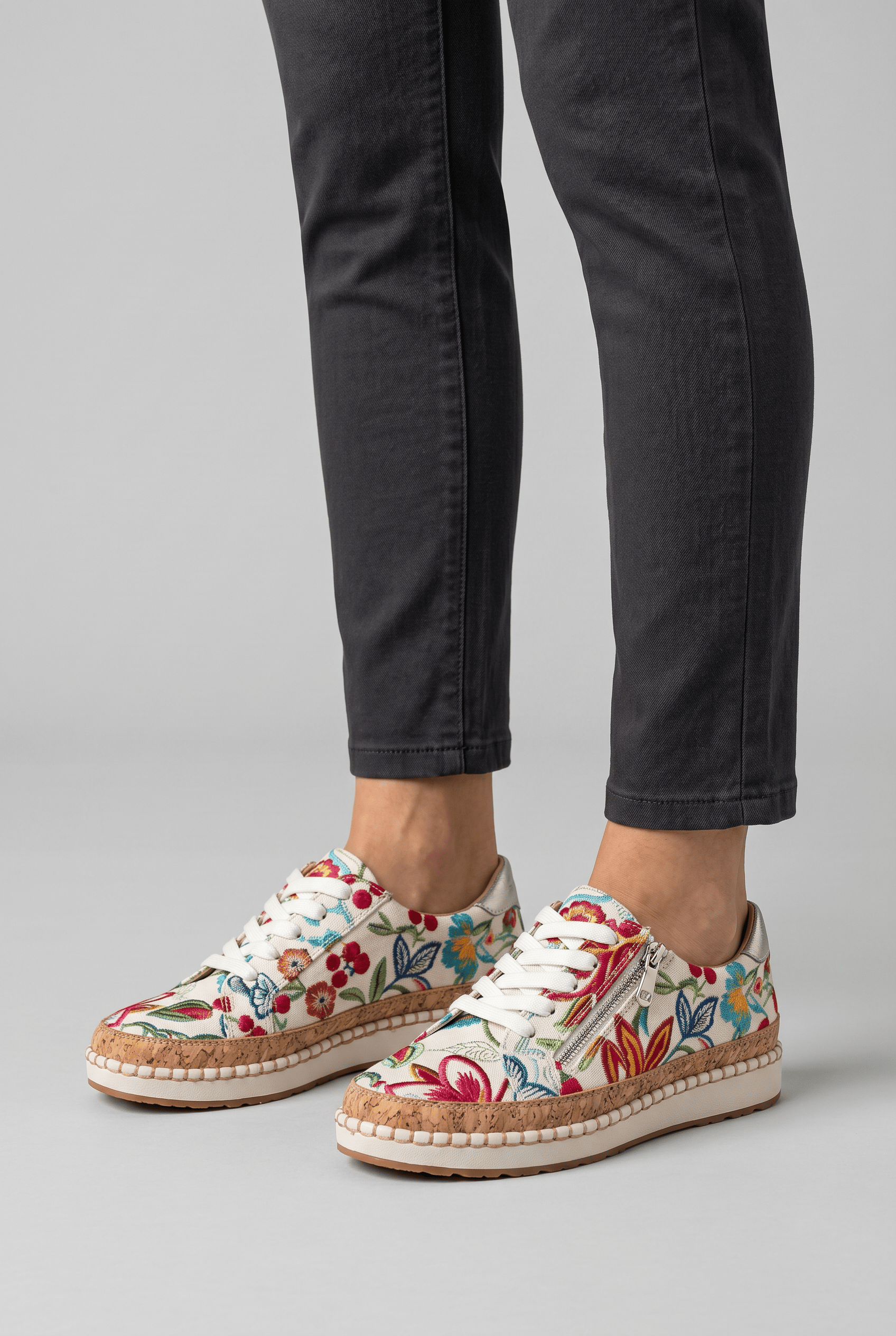 Women's Floral Print Platform Zip Trainers | Lace-Up