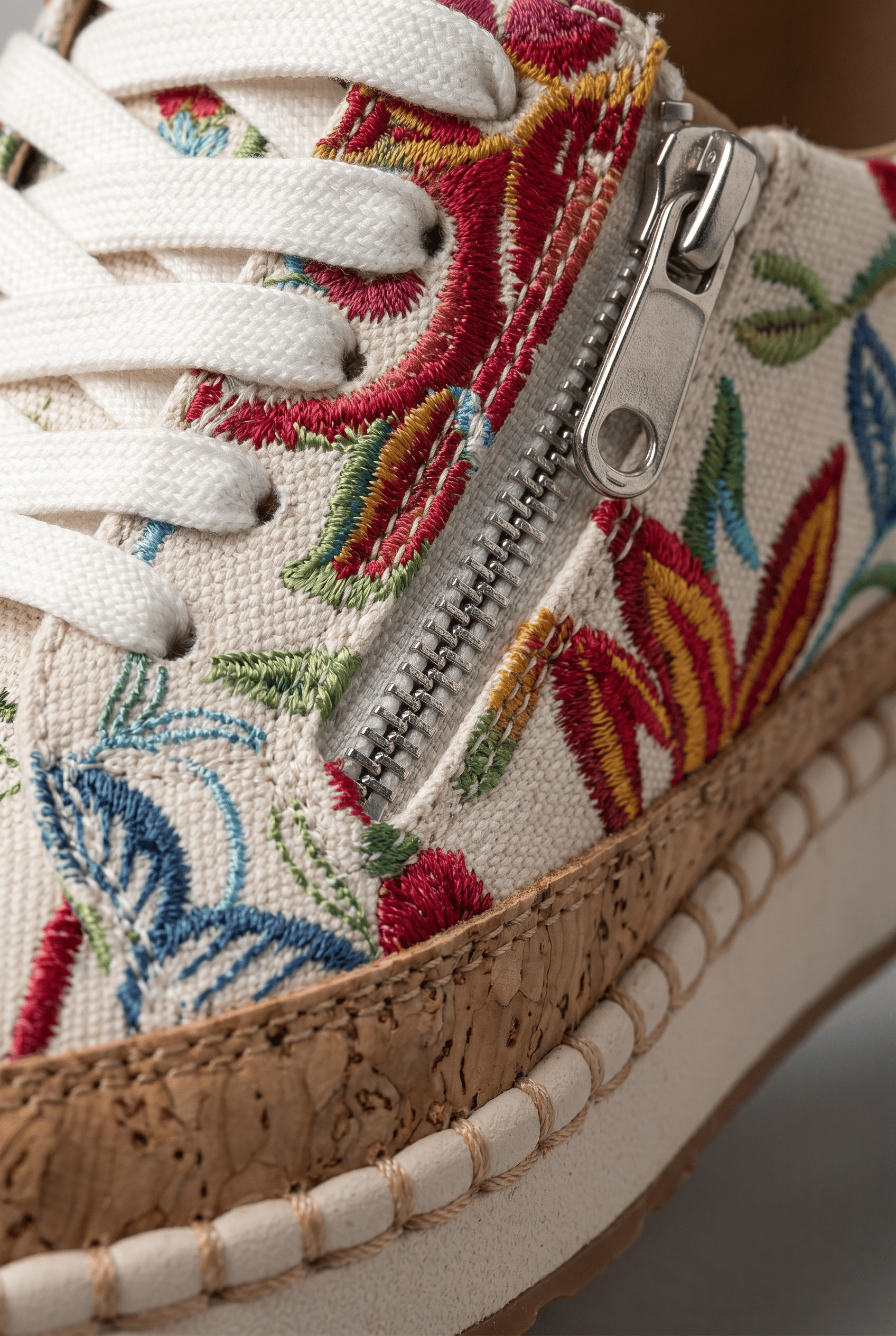 Women's Floral Print Platform Zip Trainers | Lace-Up