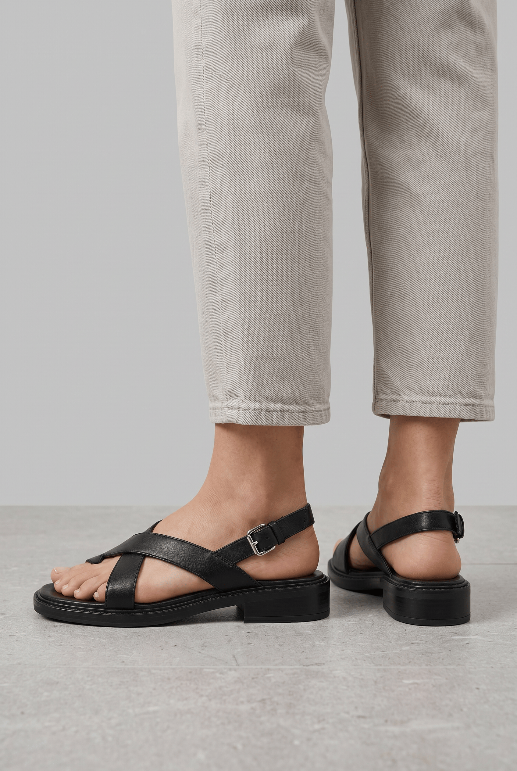 Women's Cross Strap Flat Buckle Sandals | Square Toe