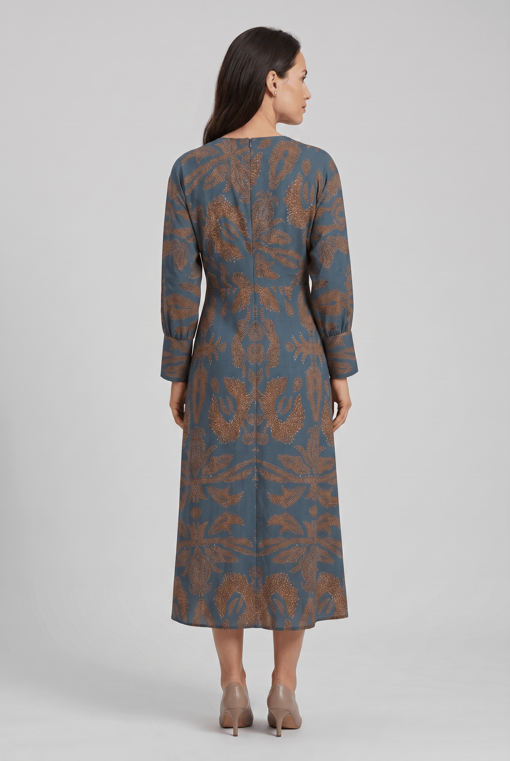 Women's V-Neck Long Sleeves Wrap Printed Boho Dress | Midi