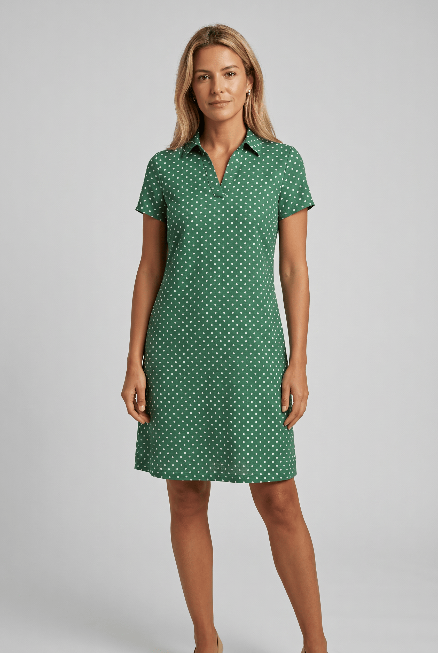 Women's V-Neck Short Sleeve Polka Dot A-Line Dress | Mini
