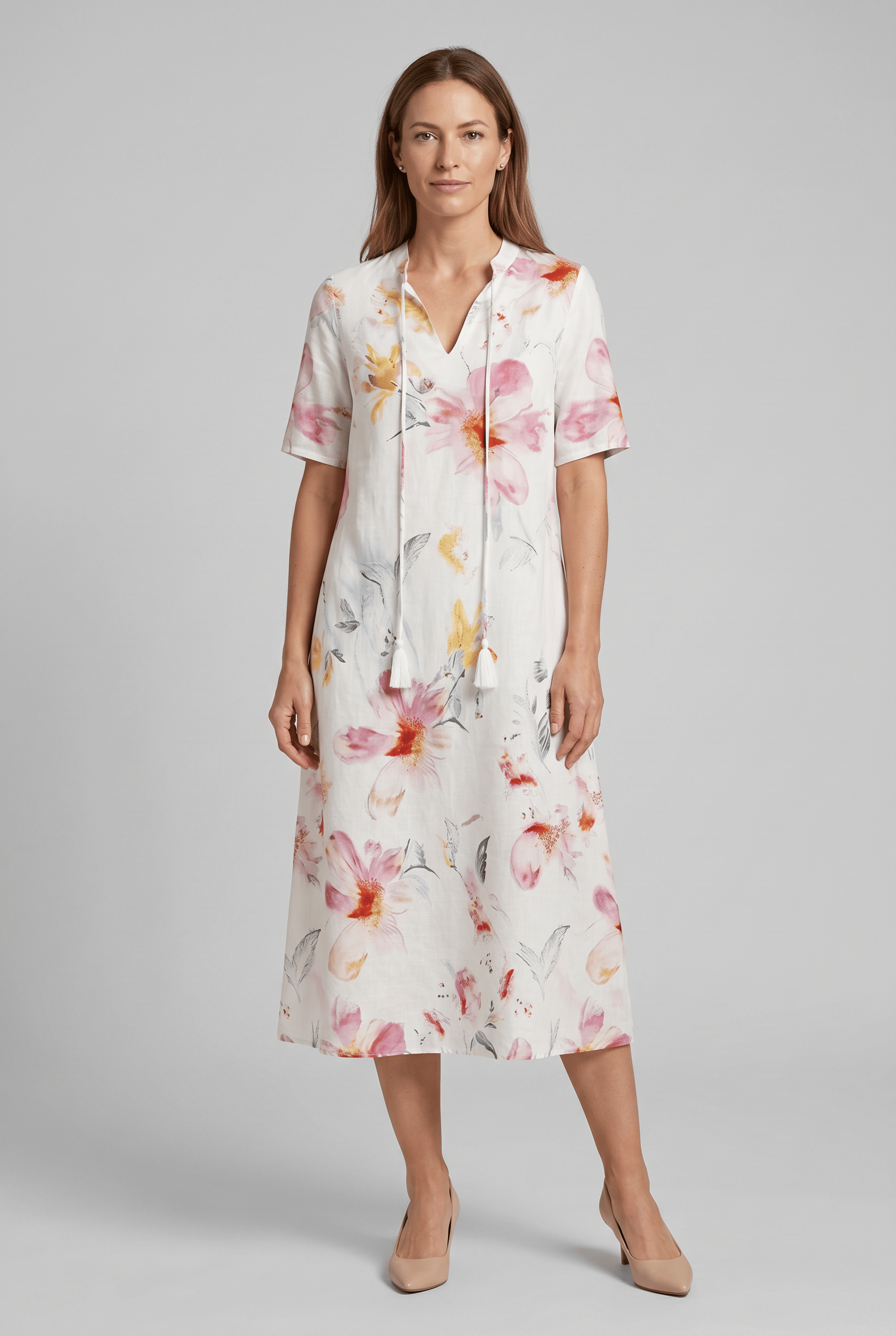 Women's V-Neck Short Sleeve Floral A-Line Dress | Maxi