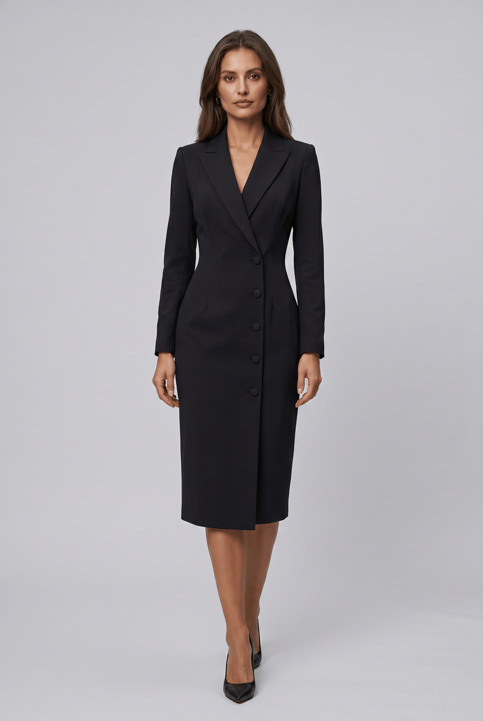 Women's Lapel Collar Long Sleeves Formal Fitted Blazer Dress | Midi