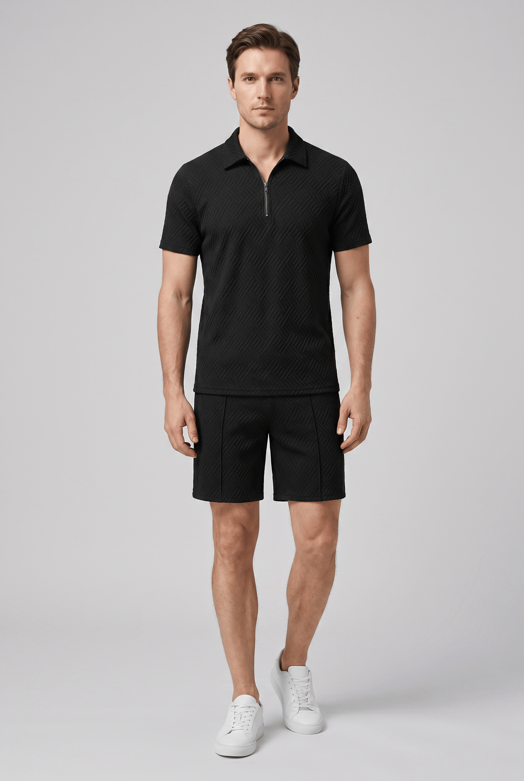 Men’s Geometric Textured Co-Ord Set | Slim Fit