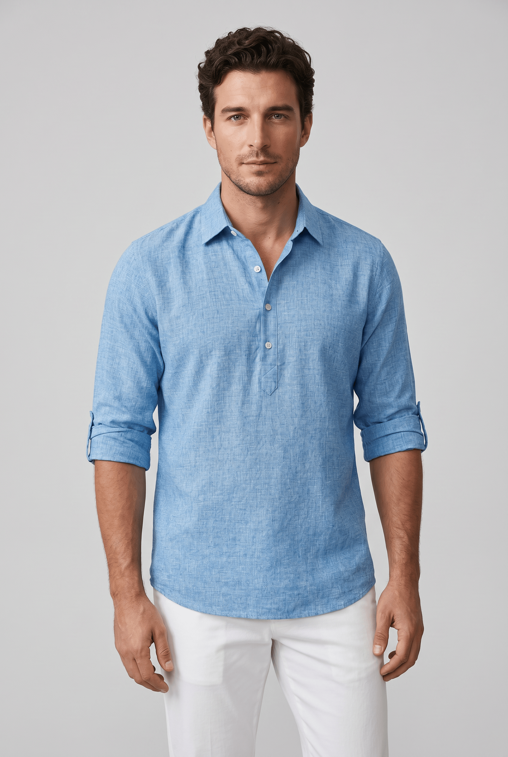 Men's Collared Roll Up Sleeve Shirt | Button Down