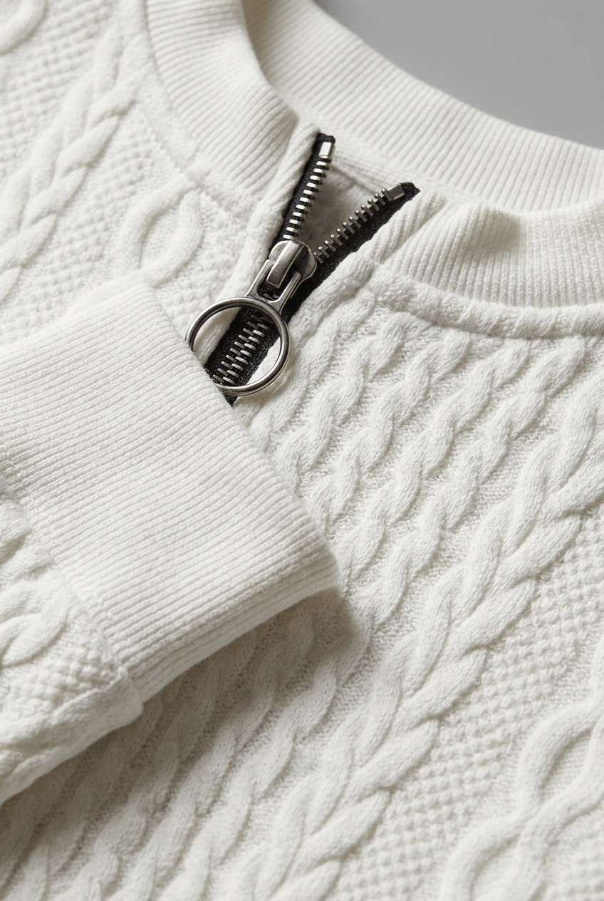 Women's Cable Knit Half Zip Jumper | Ribbed Hem