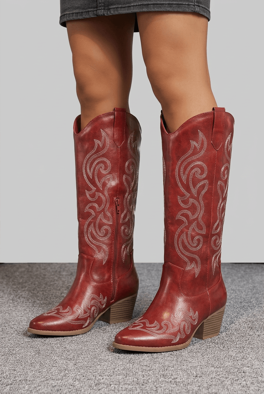 Women's Knee-High Boots | Western Embroidery & Pointed Toe