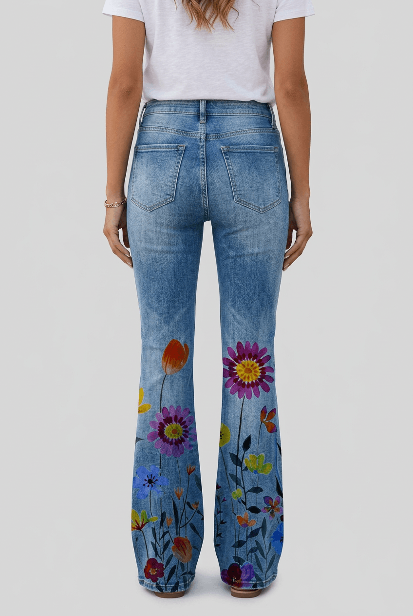 Women's Jeans with Flares | Floral Print