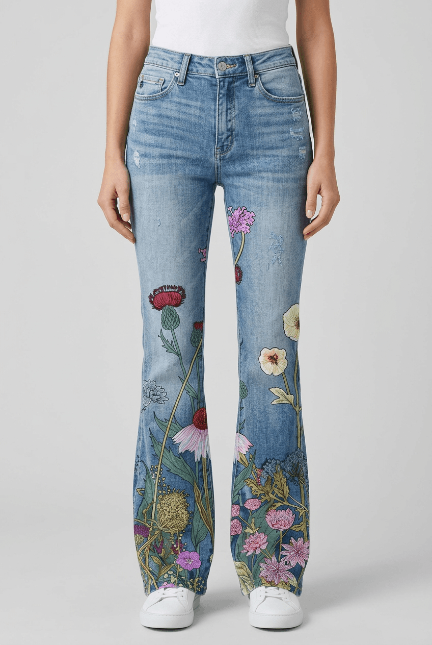 Women's Jeans with Flares | Floral Print