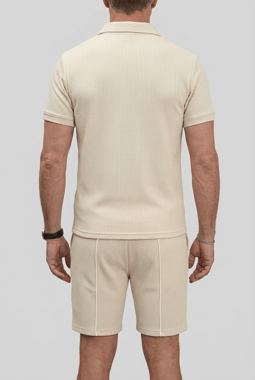 Men's Co-Ord Set | Zip-Up Polo & Drawstring Shorts