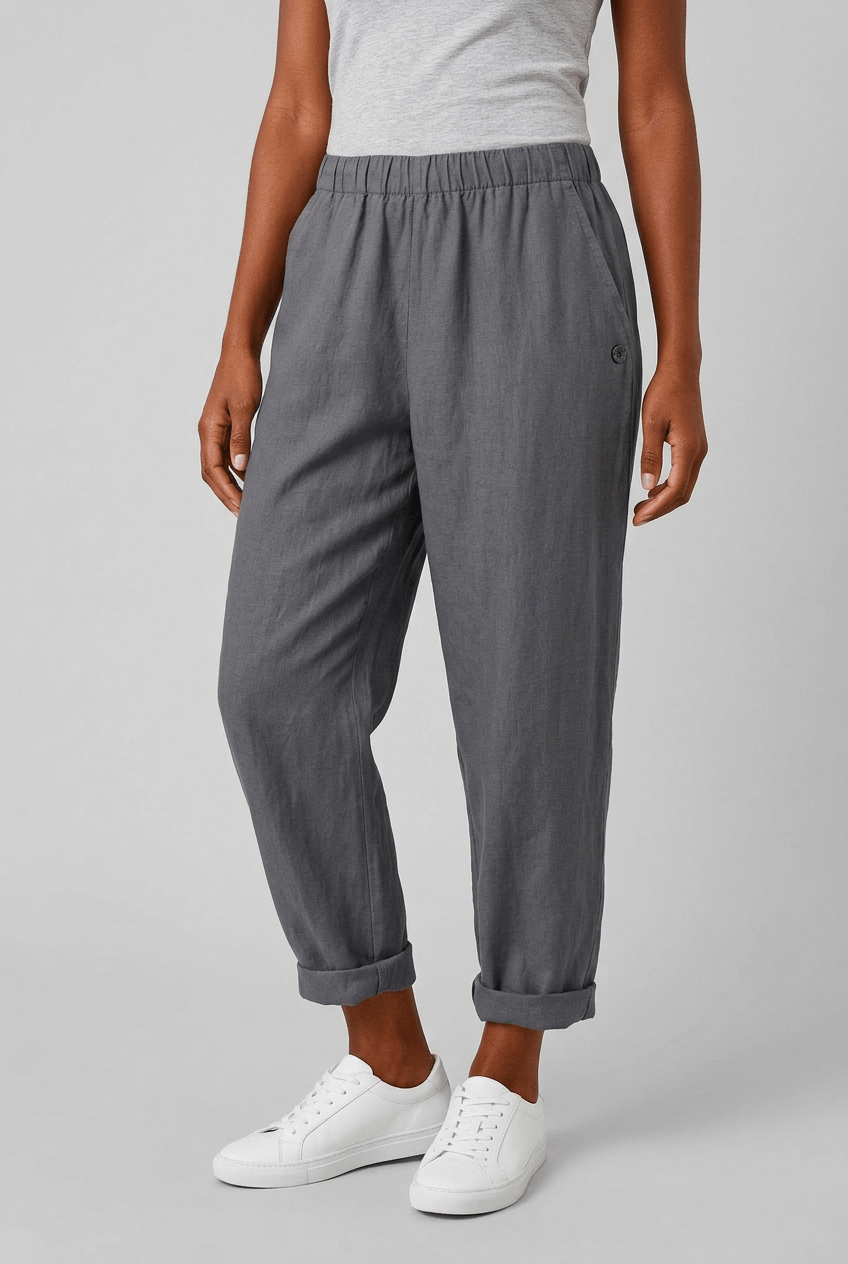 Women's Cropped Trousers | Elasticated Waist, Turn-Up Hem & Side Pocket