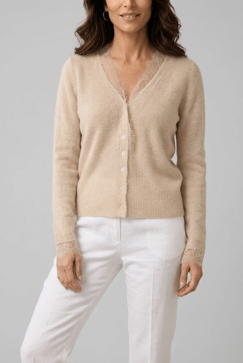 Women's Cardigan | Lace-Look Trim & Button Front