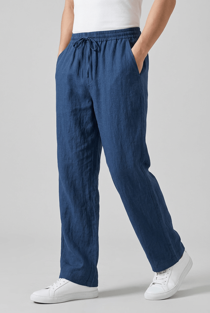 Men's Straight Leg Trousers | Elasticated Drawstring Waist & Side Pockets